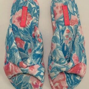 Lilly Pulitzer Terry Slippers Bondi Blue Pink Little Peony New No Tag 7